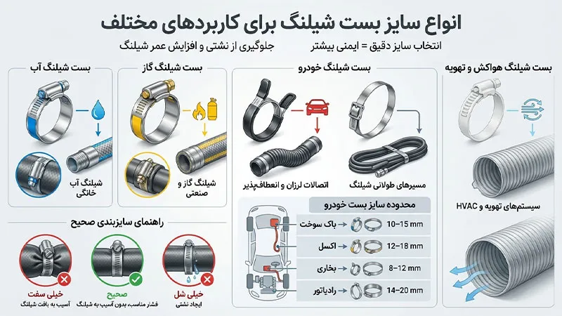 انواع سایز بست شیلنگ برای کاربرد های مختلف 